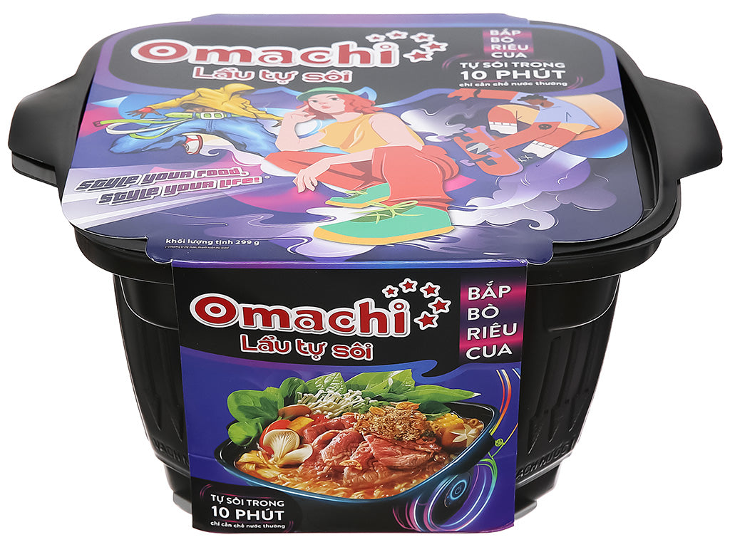 Lẩu tự sôi OMACHI bắp bò riêu cua hộp 276g -Omachi self-boiling hot pot with beef and crab