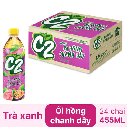 Trà Xanh C2 Ổi Hồng Chanh Dây - Green Tea Soft Drink Pink Guanva Passion Fruit 455ML x 24