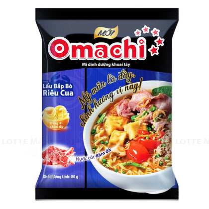 Mì Ăn Liền Omachi Lẩu Bắp Bò Riêu Cua - Instant Noodles With Beef and Crab Hotpot 80G x 30
