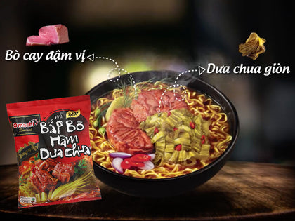 Mì Ăn Liền Omachi Bắp Bò Dưa Chua - Instant Noodle Beef and Pickles 120G x 30