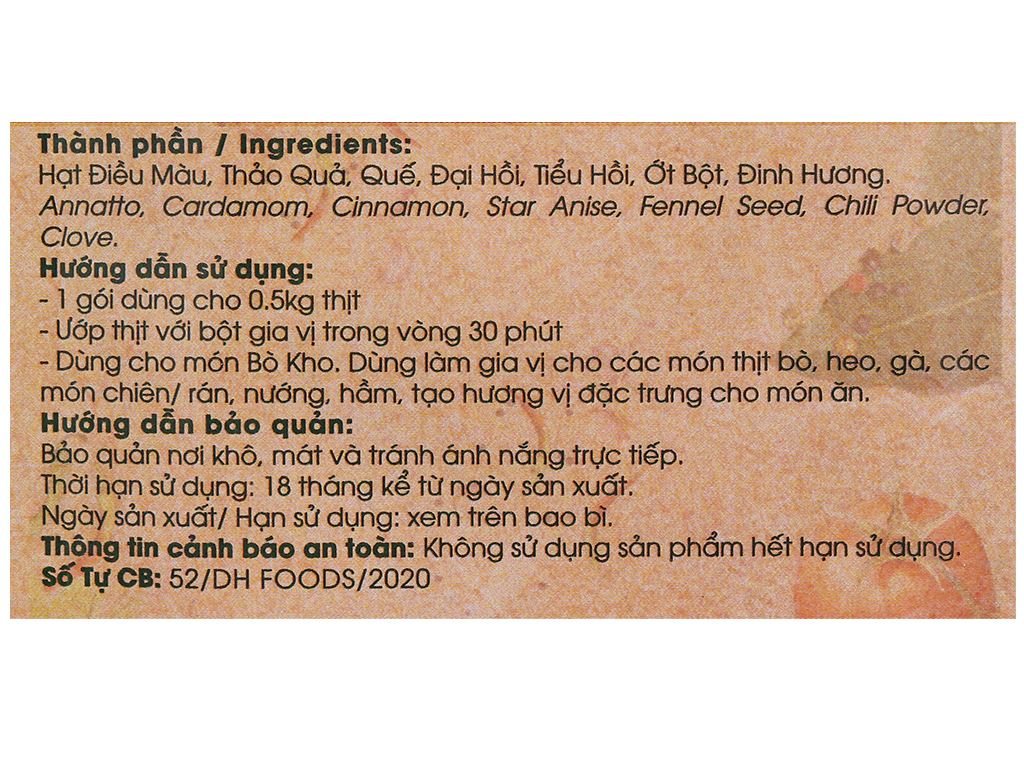 Gia vị nấu bò kho Dh Food Natural gói 10g